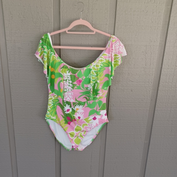 Trina Turk La Palma One Piece Swimsuit Size 14 Women Ruffle Off The Shoulder - Picture 1 of 13